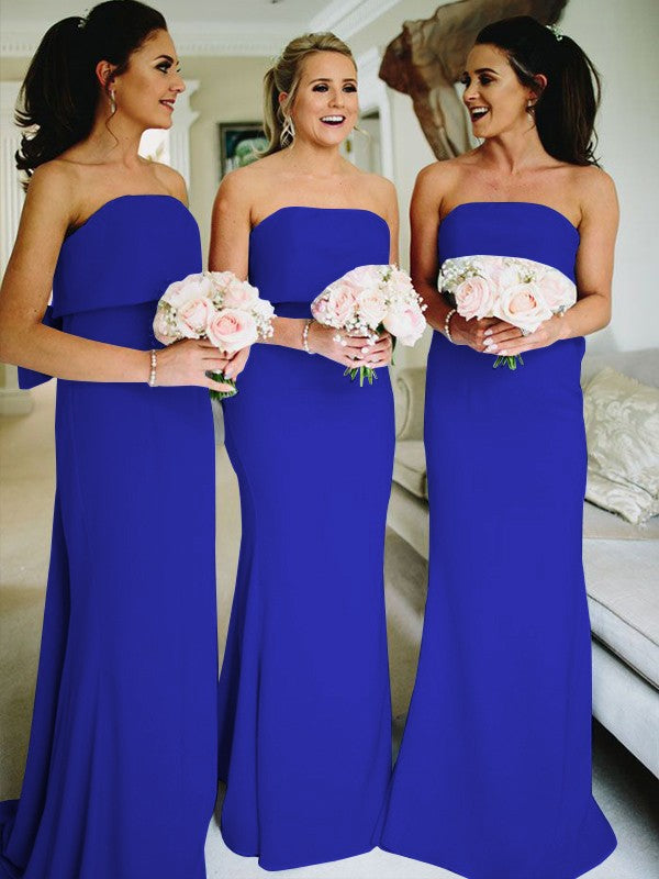 Sheath/Column Stretch Crepe Ruffles Strapless Sleeveless Sweep/Brush Train Bridesmaid Dresses