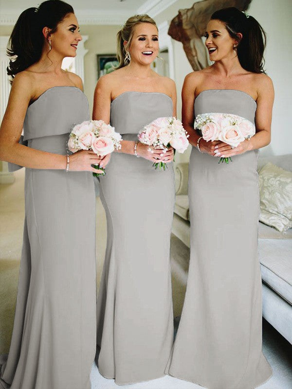 Sheath/Column Stretch Crepe Ruffles Strapless Sleeveless Sweep/Brush Train Bridesmaid Dresses