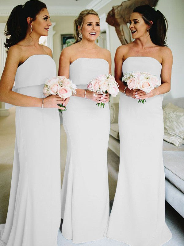 Sheath/Column Stretch Crepe Ruffles Strapless Sleeveless Sweep/Brush Train Bridesmaid Dresses