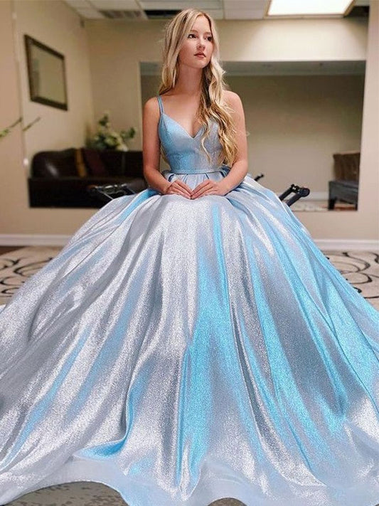 Desired Spotlight Princess Style Ruffles V-neck Sleeveless Sweep/Brush Train Prom Dress