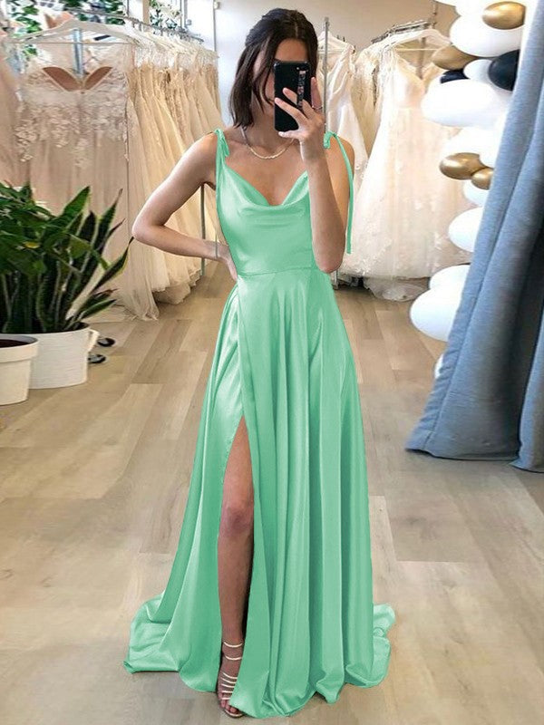 Stylish Refresh Princess Style Silk like Satin Ruffles Spaghetti Straps Sleeveless Sweep/Brush Train Prom Dress