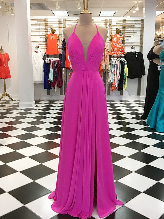 Memorable Magic Princess Style Chiffon Ruffles V-neck Sleeveless Sweep/Brush Train Prom Dress