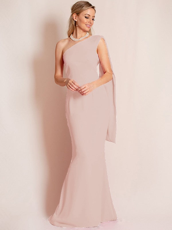 Sheath/Column Stretch Crepe Ruched One-Shoulder Sleeveless Floor-Length Mother of the Bride Dress