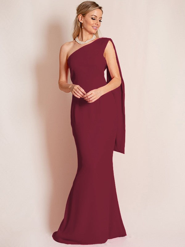 Sheath/Column Stretch Crepe Ruched One-Shoulder Sleeveless Floor-Length Mother of the Bride Dress