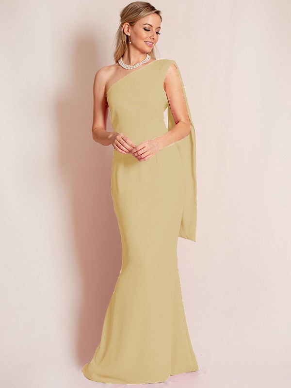 Sheath/Column Stretch Crepe Ruched One-Shoulder Sleeveless Floor-Length Mother of the Bride Dress