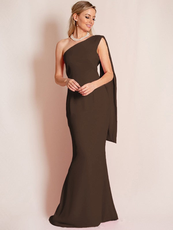 Sheath/Column Stretch Crepe Ruched One-Shoulder Sleeveless Floor-Length Mother of the Bride Dress