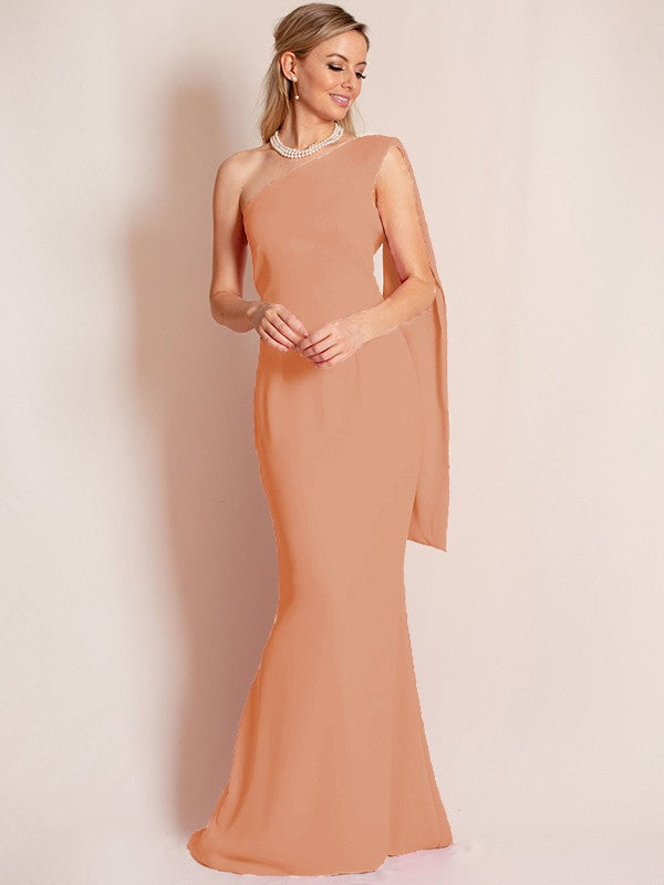 Sheath/Column Stretch Crepe Ruched One-Shoulder Sleeveless Floor-Length Mother of the Bride Dress