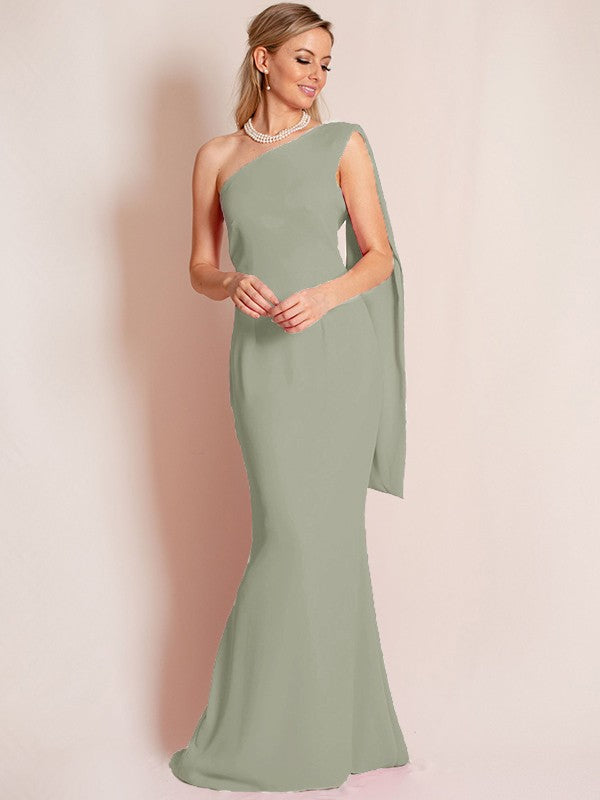 Sheath/Column Stretch Crepe Ruched One-Shoulder Sleeveless Floor-Length Mother of the Bride Dress