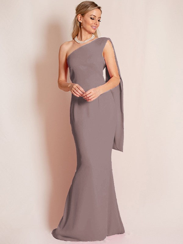Sheath/Column Stretch Crepe Ruched One-Shoulder Sleeveless Floor-Length Mother of the Bride Dress