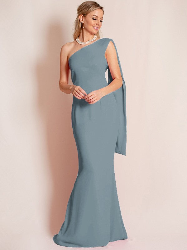 Sheath/Column Stretch Crepe Ruched One-Shoulder Sleeveless Floor-Length Mother of the Bride Dress