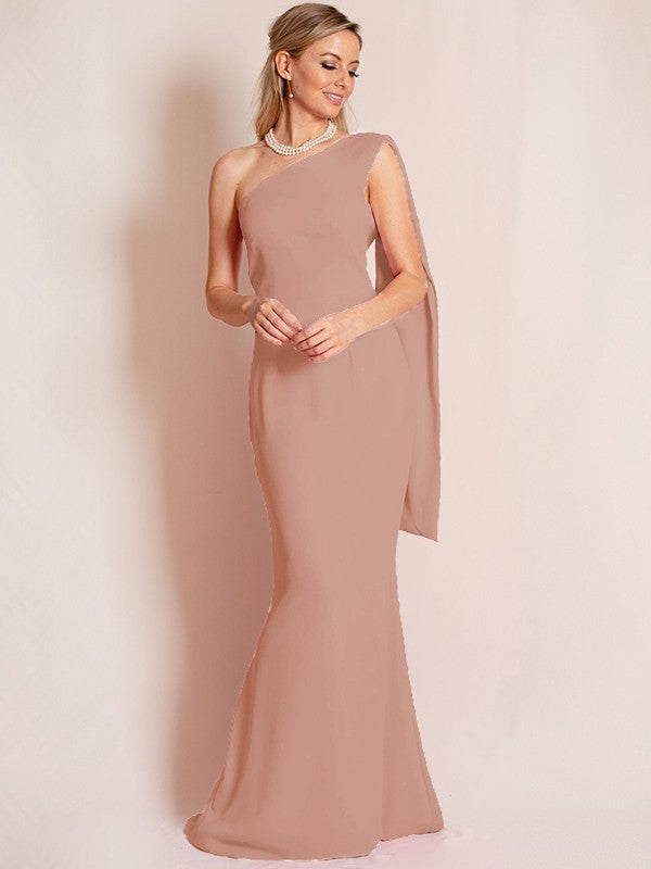 Sheath/Column Stretch Crepe Ruched One-Shoulder Sleeveless Floor-Length Mother of the Bride Dress