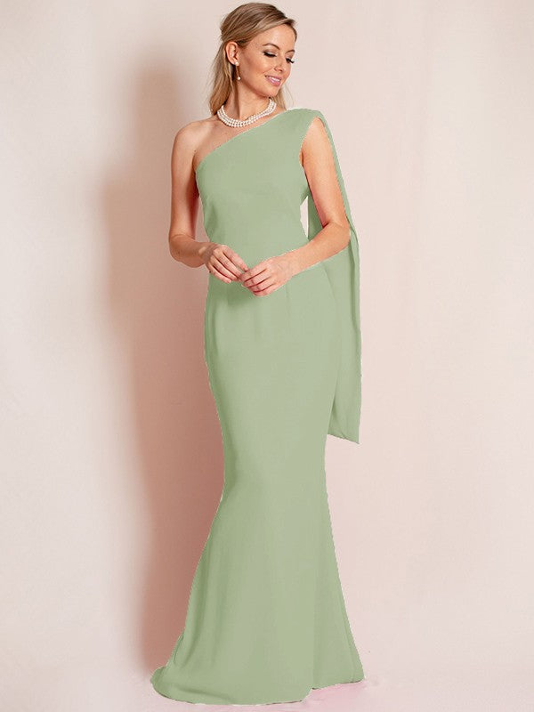 Sheath/Column Stretch Crepe Ruched One-Shoulder Sleeveless Floor-Length Mother of the Bride Dress