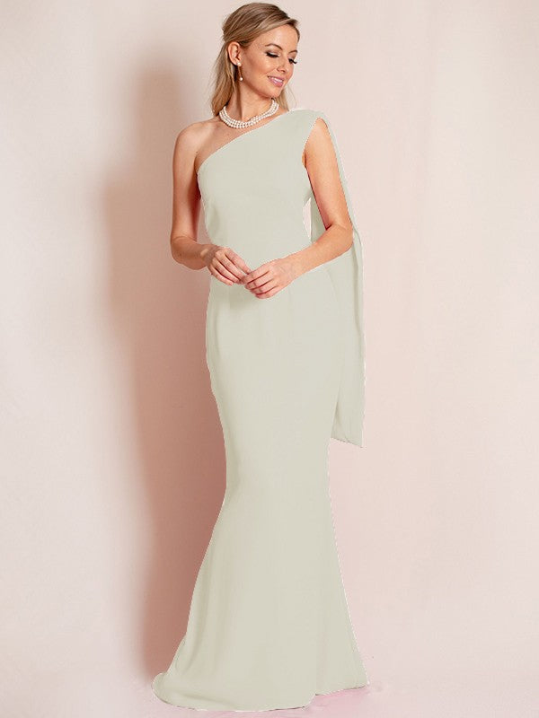 Sheath/Column Stretch Crepe Ruched One-Shoulder Sleeveless Floor-Length Mother of the Bride Dress