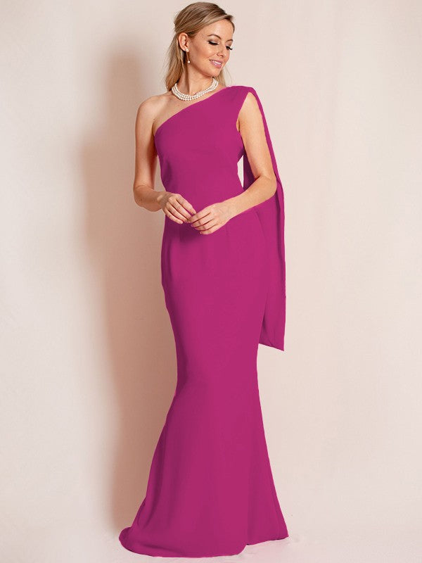Sheath/Column Stretch Crepe Ruched One-Shoulder Sleeveless Floor-Length Mother of the Bride Dress
