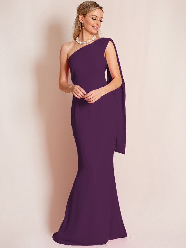 Sheath/Column Stretch Crepe Ruched One-Shoulder Sleeveless Floor-Length Mother of the Bride Dress