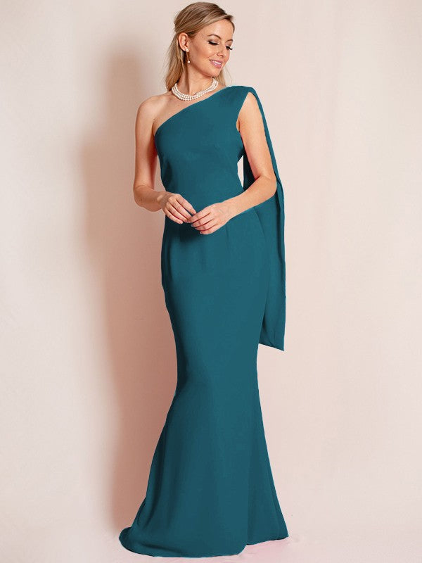 Sheath/Column Stretch Crepe Ruched One-Shoulder Sleeveless Floor-Length Mother of the Bride Dress