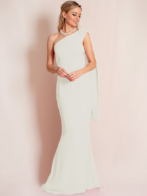 Sheath/Column Stretch Crepe Ruched One-Shoulder Sleeveless Floor-Length Mother of the Bride Dress