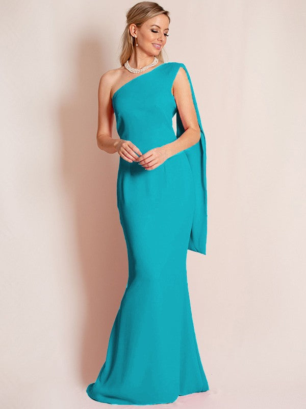 Sheath/Column Stretch Crepe Ruched One-Shoulder Sleeveless Floor-Length Mother of the Bride Dress