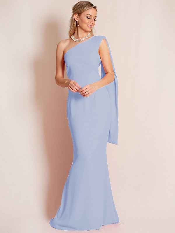 Sheath/Column Stretch Crepe Ruched One-Shoulder Sleeveless Floor-Length Mother of the Bride Dress