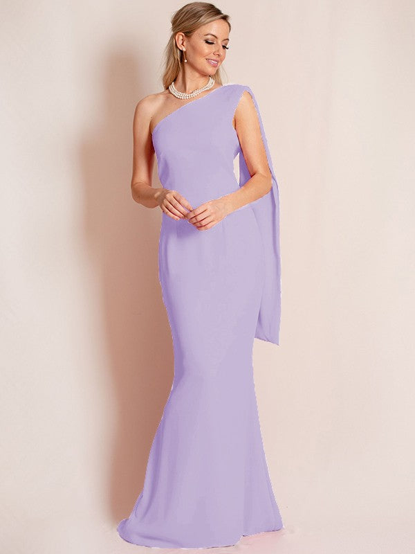 Sheath/Column Stretch Crepe Ruched One-Shoulder Sleeveless Floor-Length Mother of the Bride Dress