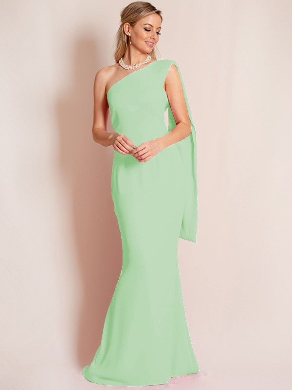 Sheath/Column Stretch Crepe Ruched One-Shoulder Sleeveless Floor-Length Mother of the Bride Dress