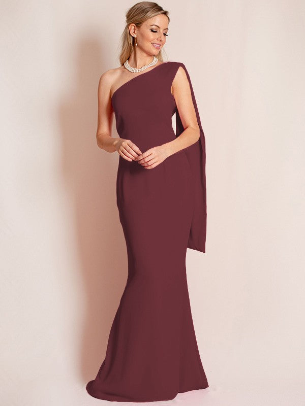 Sheath/Column Stretch Crepe Ruched One-Shoulder Sleeveless Floor-Length Mother of the Bride Dress