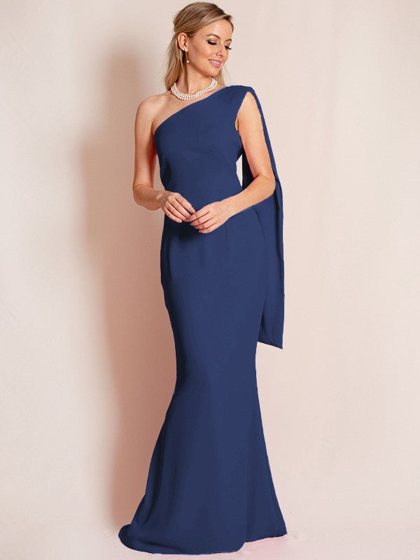 Sheath/Column Stretch Crepe Ruched One-Shoulder Sleeveless Floor-Length Mother of the Bride Dress
