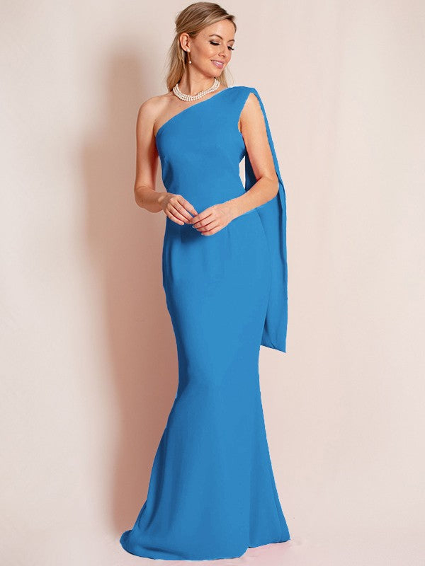 Sheath/Column Stretch Crepe Ruched One-Shoulder Sleeveless Floor-Length Mother of the Bride Dress