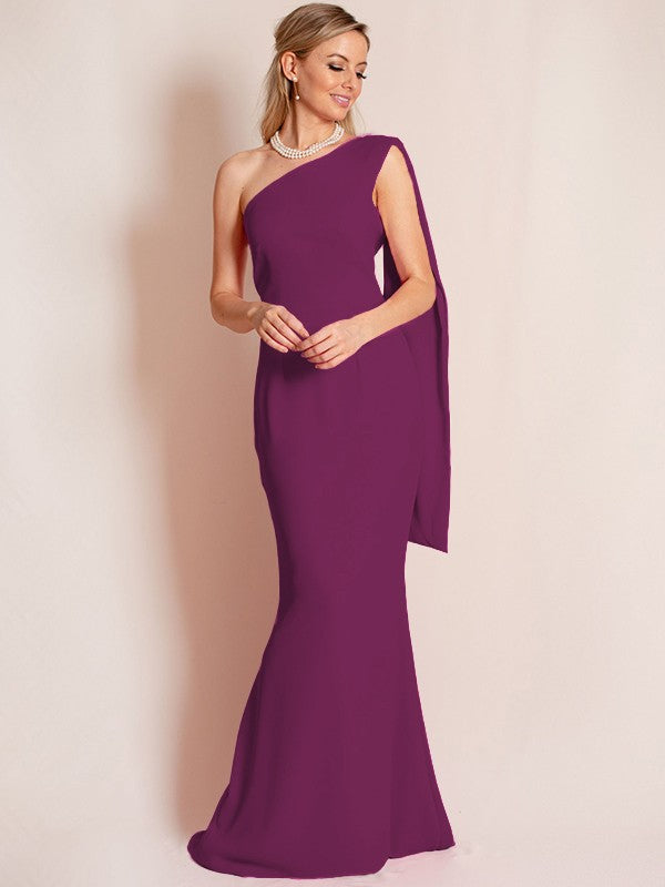 Sheath/Column Stretch Crepe Ruched One-Shoulder Sleeveless Floor-Length Mother of the Bride Dress