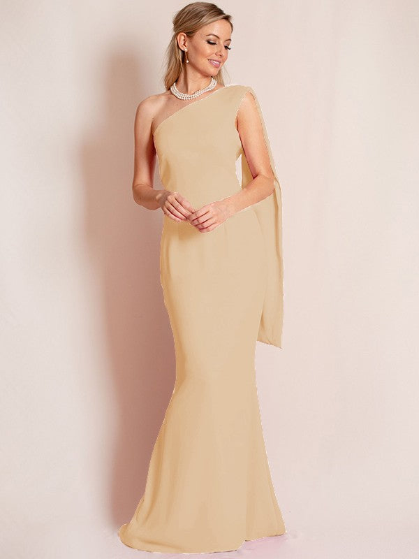 Sheath/Column Stretch Crepe Ruched One-Shoulder Sleeveless Floor-Length Mother of the Bride Dress