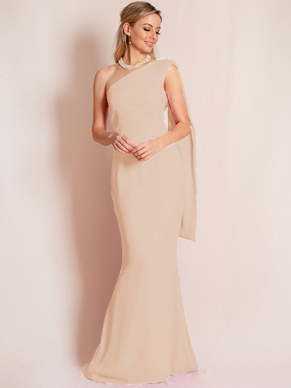 Sheath/Column Stretch Crepe Ruched One-Shoulder Sleeveless Floor-Length Mother of the Bride Dress