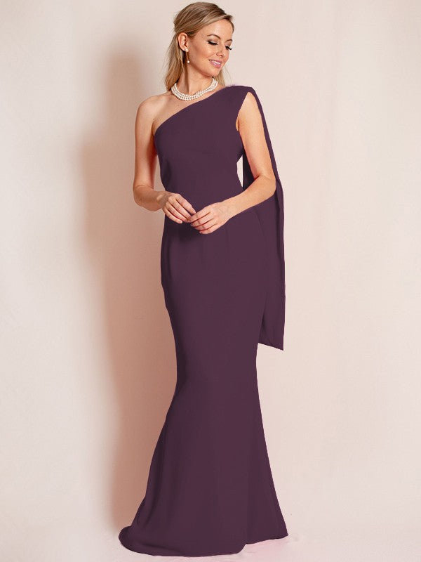 Sheath/Column Stretch Crepe Ruched One-Shoulder Sleeveless Floor-Length Mother of the Bride Dress