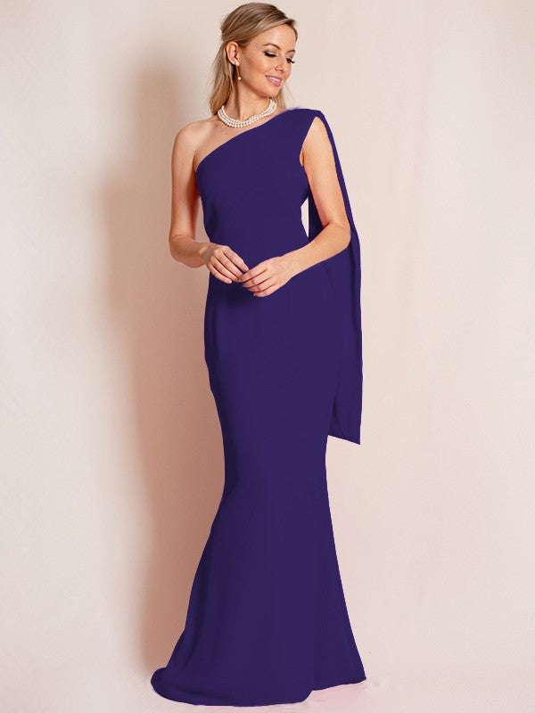 Sheath/Column Stretch Crepe Ruched One-Shoulder Sleeveless Floor-Length Mother of the Bride Dress