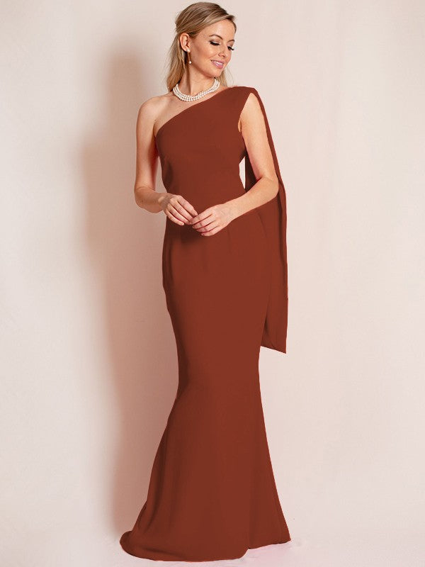 Sheath/Column Stretch Crepe Ruched One-Shoulder Sleeveless Floor-Length Mother of the Bride Dress