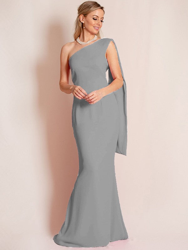 Sheath/Column Stretch Crepe Ruched One-Shoulder Sleeveless Floor-Length Mother of the Bride Dress