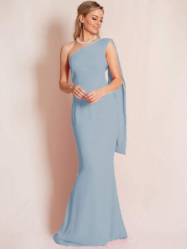 Sheath/Column Stretch Crepe Ruched One-Shoulder Sleeveless Floor-Length Mother of the Bride Dress