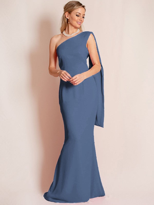 Sheath/Column Stretch Crepe Ruched One-Shoulder Sleeveless Floor-Length Mother of the Bride Dress