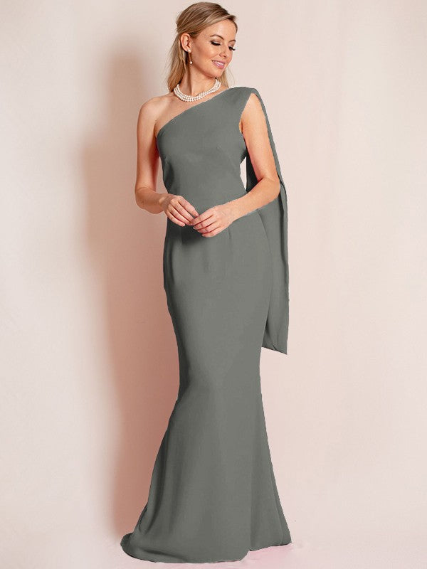 Sheath/Column Stretch Crepe Ruched One-Shoulder Sleeveless Floor-Length Mother of the Bride Dress