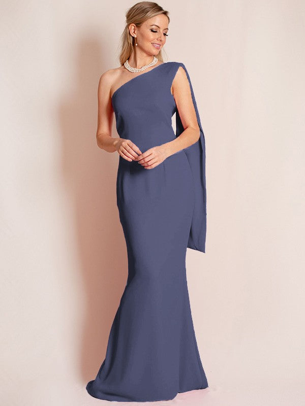 Sheath/Column Stretch Crepe Ruched One-Shoulder Sleeveless Floor-Length Mother of the Bride Dress
