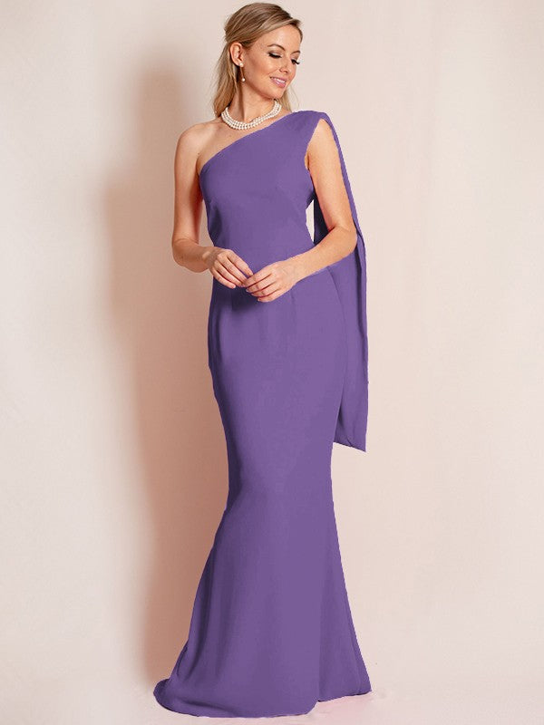 Sheath/Column Stretch Crepe Ruched One-Shoulder Sleeveless Floor-Length Mother of the Bride Dress