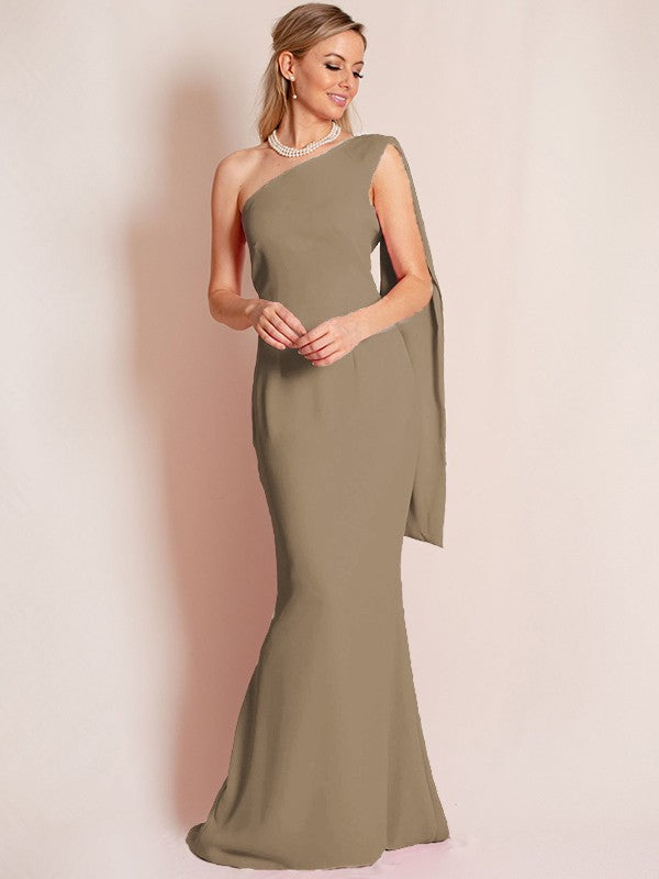 Sheath/Column Stretch Crepe Ruched One-Shoulder Sleeveless Floor-Length Mother of the Bride Dress