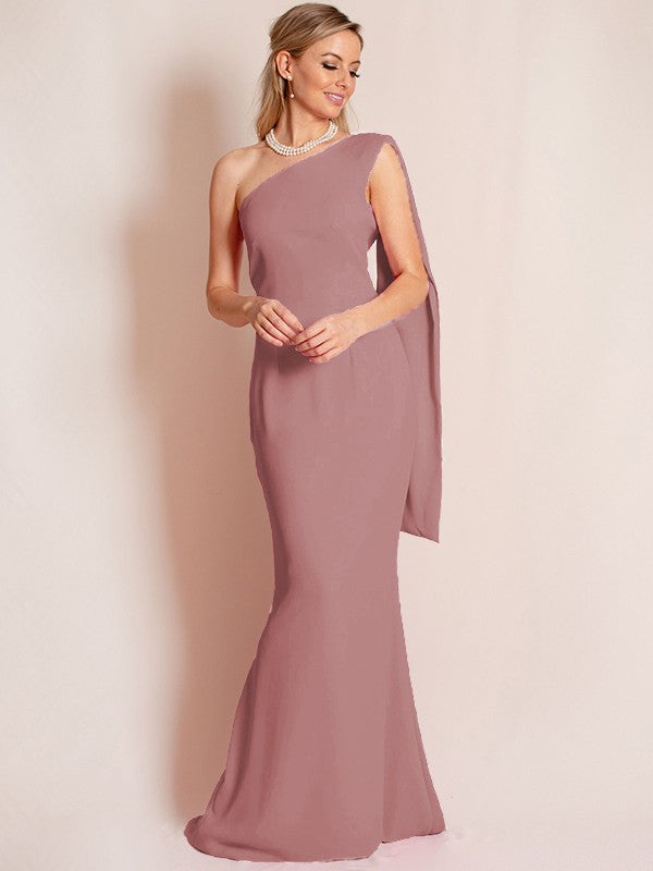 Sheath/Column Stretch Crepe Ruched One-Shoulder Sleeveless Floor-Length Mother of the Bride Dress