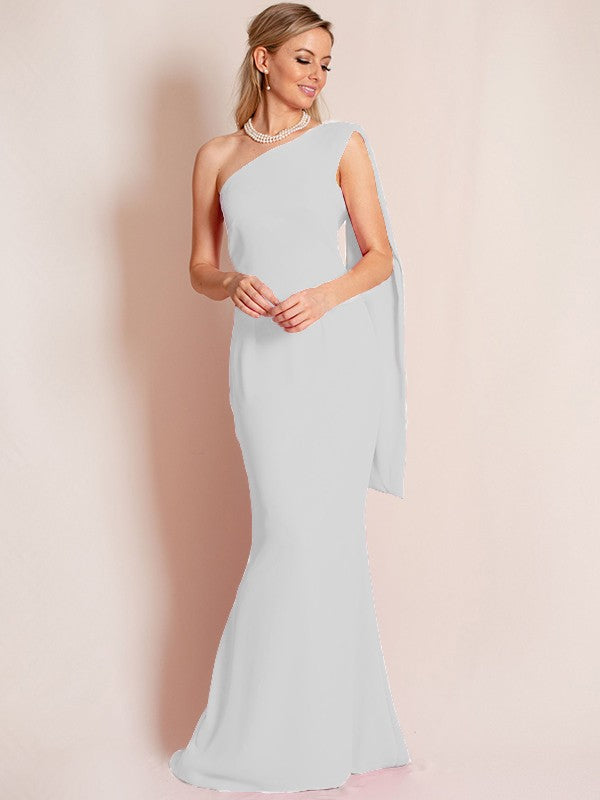 Sheath/Column Stretch Crepe Ruched One-Shoulder Sleeveless Floor-Length Mother of the Bride Dress