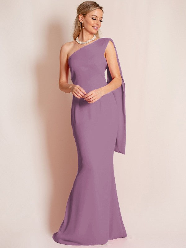 Sheath/Column Stretch Crepe Ruched One-Shoulder Sleeveless Floor-Length Mother of the Bride Dress