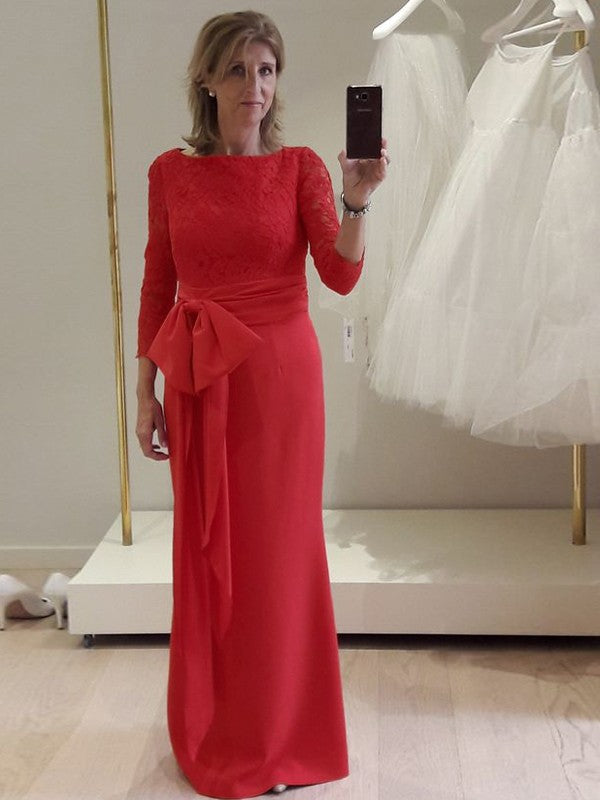 Sheath/Column Stretch Crepe Lace Scoop Long Sleeves Floor-Length Mother of the Bride Dress