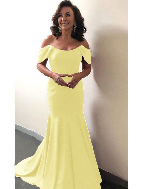 Trumpet/Mermaid Elastic Woven Satin Ruffles Off-the-Shoulder Sleeveless Sweep/Brush Train Mother of the Bride Dress