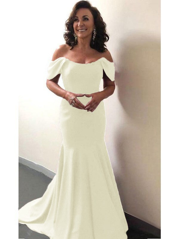 Trumpet/Mermaid Elastic Woven Satin Ruffles Off-the-Shoulder Sleeveless Sweep/Brush Train Mother of the Bride Dress