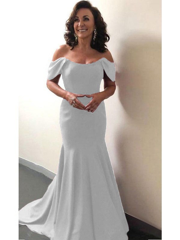 Trumpet/Mermaid Elastic Woven Satin Ruffles Off-the-Shoulder Sleeveless Sweep/Brush Train Mother of the Bride Dress