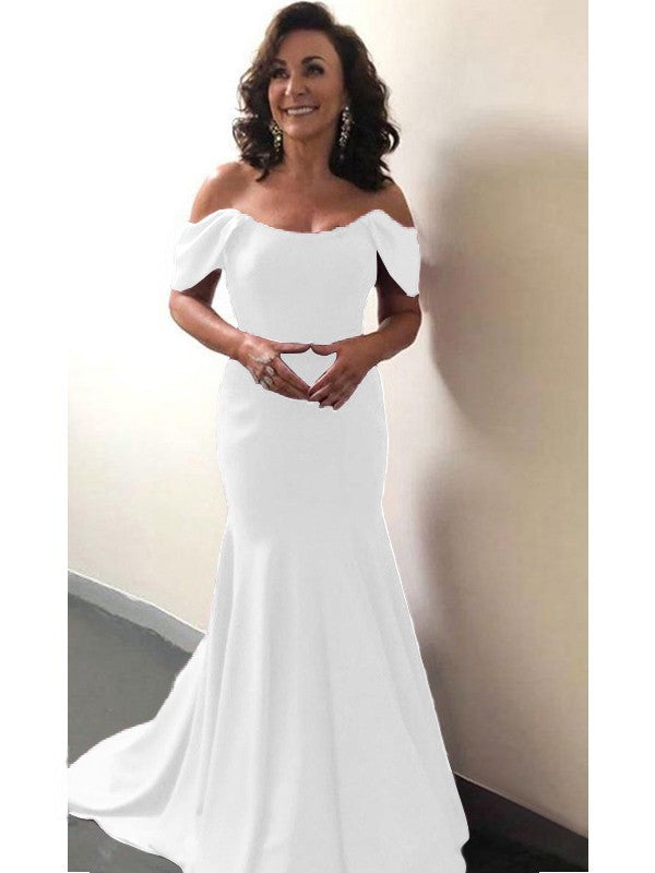 Trumpet/Mermaid Elastic Woven Satin Ruffles Off-the-Shoulder Sleeveless Sweep/Brush Train Mother of the Bride Dress