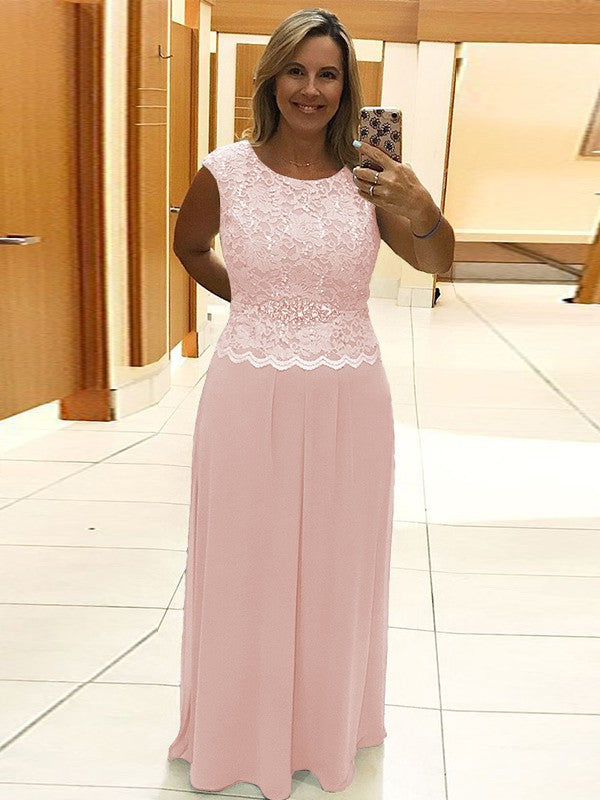 A-Line/Princess Chiffon Lace Scoop Sleeveless Floor-Length Mother of the Bride Dress